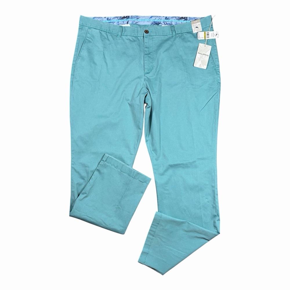 Tommy Bahama Pants Boracay Solid Flat Front Blue 44x34 Performance Chino NWT